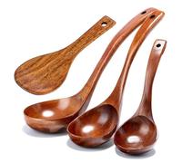 Juego de cucharones de sopa de madera natural, cucharón de sopa de madera, cuchara de sopa japonesa con mango largo, cuchara de sopa de madera natural, cuchara para utensilios de cocina de madera