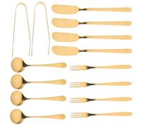 Juego de Cuchillo, Cuchara, Tenedor y Pinzas de Acero Inoxidable Dorado | Mango Ergonómico y Cómodo, Portátil, para Fiesta y Mesa de Cena, Ideal para Aficionados al Queso