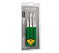 Arcos Set 3 Cuchillos Peladores. 3 Cuchillos Peladores Acero Inoxidable y Mango Ergonómico Polipropileno para Cortar Frutas, Verduras y Tubérculos. Serie Nova. Color Verde.