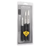 Arcos Serie Nova - Set 3 pzas. Cuchillos Mondadores - Hoja de Acero Inoxidable de 60 mm / 85 mm / 100 mm - Mango de Polipropileno Color negro
