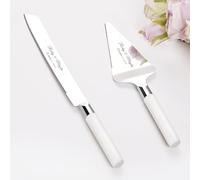Juego de Cuchillo y Servidor para Pastel de Boda, Conjunto de Corte de Pastel de Acero Inoxidable, Oro Plata Cortador de Pastel Servidor de Pasteles para Navidad, Cumpleaños, Fiesta (Blanco Plateado)