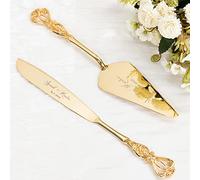 Juego de Cuchillo y Servidor para Pastel de Bodas de Oro, Personalizado Conjunto de Corte de Pastel, Juego de Cortador de Pastel para Servir, Perfecto para Cumpleaños, Navidad, Fiestas (Corona)