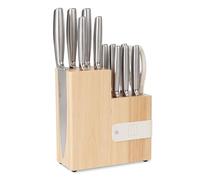 Juego de cuchillos de 13 piezas con bloque magnético, cuchillos de acero inoxidable muy afilados con mangos huecos ergonómicos, cuchillos de chef universales para cocina, bloque de madera de caucho co