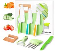 Juego de cuchillos de cocina de 8 piezas, para cortar y cocinar frutas o verduras para niños pequeños, incluye cuchillo de madera, tabla de cortar, pelador (cocodrilo)