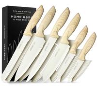 Juego de cuchillos de cocina Home Hero con afilador - Bloque de acero inoxidable de alto carbono con mangos ergonómicos (12 piezas - Crema)
