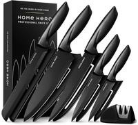 Juego de cuchillos de cocina Home Hero - Juego de cuchillos de acero inoxidable con mango ergonómico (11 piezas con Vaina - Negro)