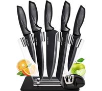Juego de cuchillos de cocina Home Hero - Juego de cuchillos de acero inoxidable con mango ergonómico (7 piezas con Soporte - Negro)