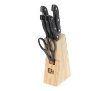 Juego de Cuchillos de Cocina y Soporte Excellent Houseware Tijeras 7 Piezas Negro Madera Acero Inoxidable Polipropileno