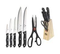 Juego de Cuchillos de Cocina y Soporte Excellent Houseware Tijeras 7 Piezas Negro Madera Acero Inoxidable Polipropileno