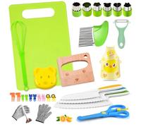 Juego de Cuchillos Montessori para Niños - Set de 28 Piezas con Tabla, Cuchillos Infantiles y Utensilios de Cocina en Madera para Cortar Frutas y Verduras - Idea de Regalo