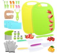 Juego de Cuchillos para Niños, 28 Piezas Cuchillos Montessori Niños,con Tabla de Cortar, Guantes de Protección y Pelador,Corta Frutas o Verduras para Niños y Niñas