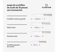 Klarstein Shibui Cuchillo Para Sushi - Kit Sushi Completo 15 Piezas con Cuchillos de Acero Inoxidable, Esterillas de Bambú & Accesorios para Principiantes & Profesionales