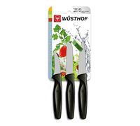 Juego de cuchillos Wüsthof, 3 piezas, cuchillo de pelar 6 cm, cuchillo de puntilla 8 cm, cuchillo de verduras 8 cm, mango negro (9332), cuchillo multiusos de punta mediana, apto para lavavajillas