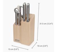 Joseph Joseph Fusion Cuchillos de Cocina Profesionales, Cuchillo Carnicero y Tijeras, Acero Inoxidable Japones, 5 piezas, Bloque de Madera