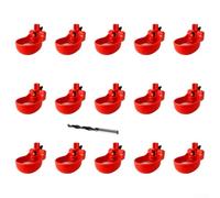 Juego de cuenco de agua rojo para aves de corral con bebedor de pezón para pollo, sistema de hidratación automático compatible con botellas de 5 galones y tubería de PVC, suministro de granja, 25
