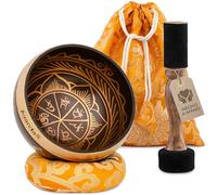 Juego de Cuenco Tibetano Chakra para Yoga, Meditación y Relajación - Cuenco Tibetano Pintado a Mano Ø 10 cm, Mazo Doble con Fieltro y Cuero, Cojín Anular, Bolsa e Instrucciones