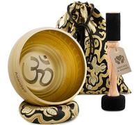 Juego de Cuenco Tibetano Om para Yoga, Meditación y Relajación - Cuenco Tibetano Pintado a Mano Ø 10 cm, Mazo Doble con Fieltro y Cuero, Cojín Anular, Bolsa e Instrucciones