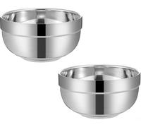 Juego de cuencos aislados de doble capa de acero inoxidable 304 plateado para el hogar y la escuela, mantiene el calor, sopa, arroz, ensalada, plato para servir con capacidad profunda y diseño de