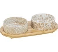 Juego de cuencos, cerámica/bambú 2 × 0,8 l/ø 16 cm/39 × 8 × 20 cm blanco/marrón claro
