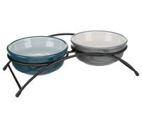 Juego de cuencos, cerámica/metal 2 × 0,25 l/ø 13 cm/petrol/petrol claro/gris/gris claro 27 × 8 × 13 cm