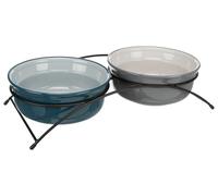 Juego de cuencos, cerámica/metálico 2 × 1,6 l/ø 20 cm/petróleo/verde claro/gris/gris claro
