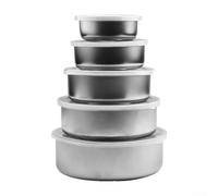 Juego de cuencos de acero inoxidable con 5 tapas de plástico transparente para cocinar a diario y gestión de sobras