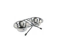 Soporte doble con 2 tazones de acero inoxidable - Cantidad: 1800 ml