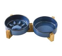 Juego de cuencos de agua para alimentos para mascotas - Diseño de huella de patas de cerámica, de alimentación antideslizante y estable, estructura de bandeja dividida duradera para porciones