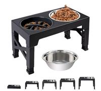 Juego de cuencos de agua para perros: 5 alturas ajustables, soporte antideslizante, larga duración, 2 cuencos de alimentación elevados de acero inoxidable | Plato de alimentación lenta para cachorros,