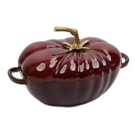 Juego de cuencos de calabaza con asa y tapa, forma de calabaza, olla esmaltada, antiadherente, apto para horno, apto para todas las estufas, fácil de limpiar Burgundyred