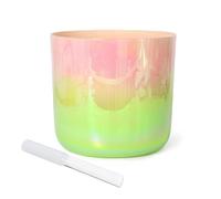 Juego de cuencos de cristal coloridos, color rosa y verde, cuenco de alquimia para yoga, meditación, sanación de sonido, nota G de 15 cm, incluye golpeador y junta tórica