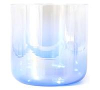 Juego de cuencos de cristal de 7 pulgadas, 432 Hz de cuarzo para chakra con encendedor acrílico y anillo tórico, luz cósmica azul transparente, para yoga, meditación y curación de sonido (B)