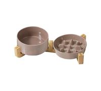 Juego de cuencos elevados para gatos con cuenco alto de agua elevado, cuenco de cerámica antiestrangulamiento para perros con soporte de bambú, cuencos antideslizantes para perros pequeños y gatos
