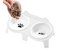 Juego de cuencos elevados para gatos - Soporte de alimentación elevado de ABS, cuencos de cerámica duraderos, fijación con gancho, ergonómico para un diseño inclinado | Gatos De Interior, Chato