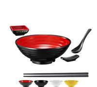 Juego de cuencos irrompibles para ramen con palillos y cuchara: 1 cuenco grande de melamina estilo japonés, cuenco de inmersión y palillos y soporte para sopa asiática pho, miso tailandés, Udon Wonton