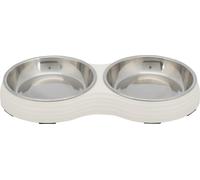 Juego de cuencos, melamina/acero inoxidable 2 × 0,2 l/ø 13 cm/27 × 3 × 14 cm blanco