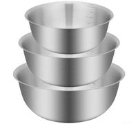 Juego de cuencos para mezclar de acero inoxidable, 3 piezas con marcas de medición, cesta de drenaje, resistente al óxido y apilable para hornear cocina y preparación de alimentos