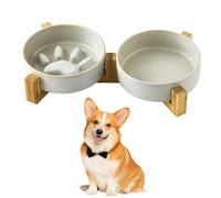 Juego de cuencos para perros de cerámica, 650 ml, juego de cuencos para perros con patas, juego de comedero doble para perros, diseño de patas, comedero lento y cuenco de agua para perros pequeños y