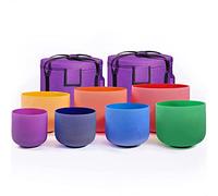 Juego de cuencos sonoros de cristal, juego de cuencos tibetanos de cristal de cuarzo chakra de colores, 15,2 - 30,5 cm, terapia de sonido, alivio del estrés, decoración de habitaciones, oración