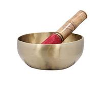 Juego de cuencos tibetanos amarillos - Om Mani Padme Hum - Incluye cuenco de canto de 7 pulgadas y mazo - para curar meditación, oración y yoga