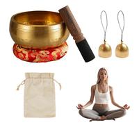 Juego de cuencos tibetanos, cojín de cuenco de sonido de meditación con golpeador de madera para yoga, meditación y relajación, cuencos tibetanos auténticos de mano, juego de meditación para mujeres y