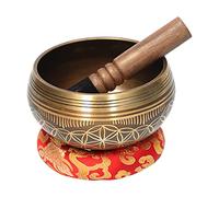 Juego de cuencos tibetanos con campana, mazo y cojín, diseño de flor de la vida, cuenco golpeado, cuenco tibetano, musicoterapia budista, cuenco para cantar, meditación, 6,1 x 6,1 x 3,34 pulgadas, j