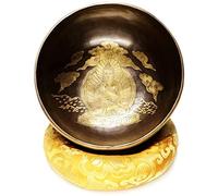 Juego de cuencos tibetanos con diseño de Buda mantra, cuenco de sonido de meditación budista en Nepal con cojín de seda de doble extremo para yoga, relajación, curación de chakras, oración y atención plena