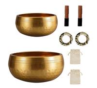 Juego De Cuencos Tibetanos,Con Varilla De Piel De Oveja,Arandela y Bolsa De Almacenamiento,Martillado a Mano,13cm y 8cm Cada Uno,Para Meditación,Yoga y Chakras,Un Regalo Único Para Mujeres y Hombres