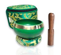 Juego de cuencos tibetanos de 4 pulgadas, incluye cojín hecho a mano, mazo de madera y estuche cosido a mano, curación de chakras, cuenco de sonido de meditación, fabricado en Nepal (verde)