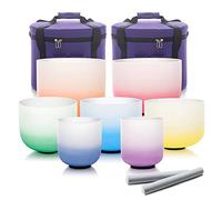 Juego De Cuencos Tibetanos De Cristal De Cuarzo Arcoíris De 6 A 12 Pulgadas, For Yoga, Sanación Con Sonido, Limpieza De Cristales, Meditación, Con Percutor De Gamuza Y Mazo De Goma(440Hz)