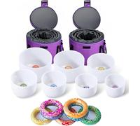 Juego de cuencos tibetanos de cristal, serie Chakra blanco, juego de 7 piezas de 6 a 12 pulgadas, estuche de transporte de 2 piezas, mazo de goma de 7 colores, 7 cojines de brocado de seda,