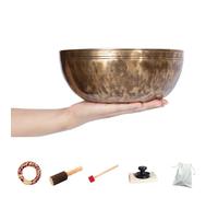 Juego de cuencos tibetanos hechos a mano - Cuenco tibetano de pared pesada para cantar luna llena - Instrumento curativo con golpeador de madera y cojín (24 cm)