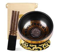 Juego de cuencos tibetanos para meditación: cuencos de canto grandes con cuenco de canto y cojín de seda negro y mazo, juego de meditación para meditación, chakras, yoga, meditación de 8,5 cm