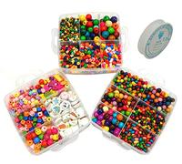 Juego de Cuentas de Madera para Manualidades - Caja de 6/8/10/12/14/16/18 mm, Perlas Naturales y Coloridas, Bolas Con Agujero, 2000 Unidades